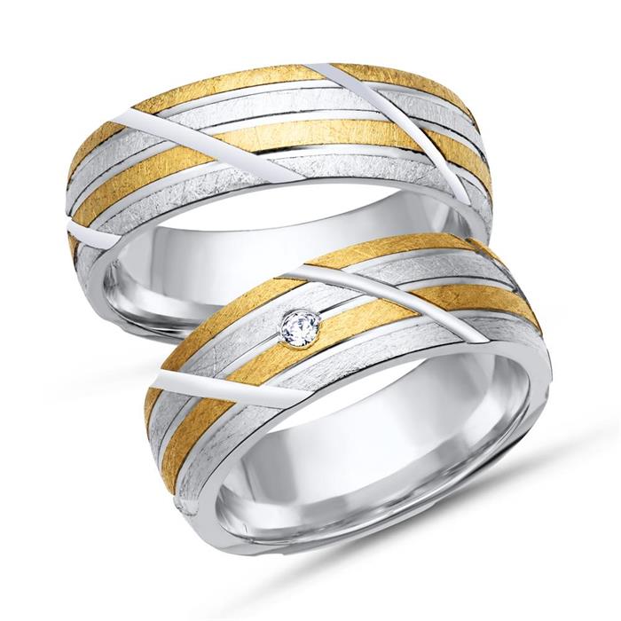 Wedding rings 14ct yellow-white gold with diamond