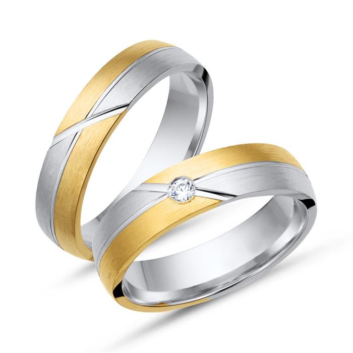 Wedding rings 18ct yellow-white gold with diamond