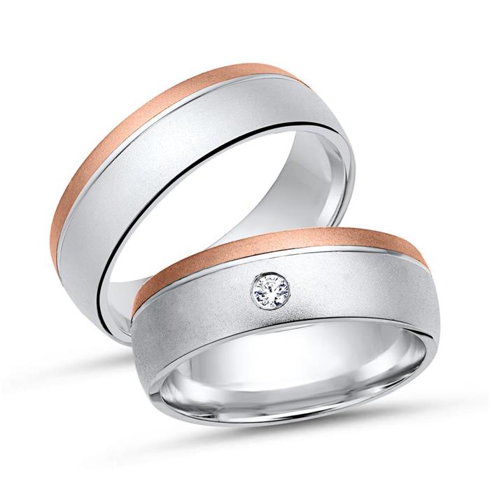 Wedding rings 18ct white - red gold with brilliant