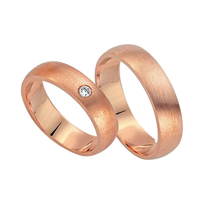 Wedding rings 18ct red gold with diamond