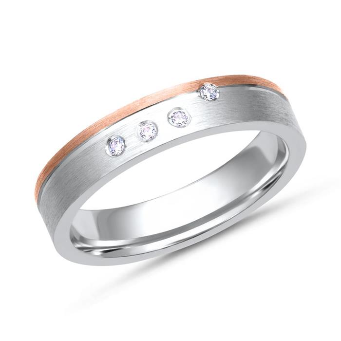 Wedding rings 8ct white - red gold 4 diamonds