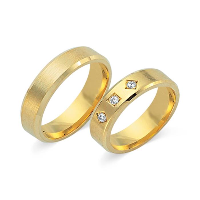 8ct Yellow Gold Wedding Rings 3 Diamonds
