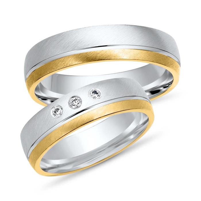Wedding Rings 14ct Yellow-White Gold 3 Diamonds