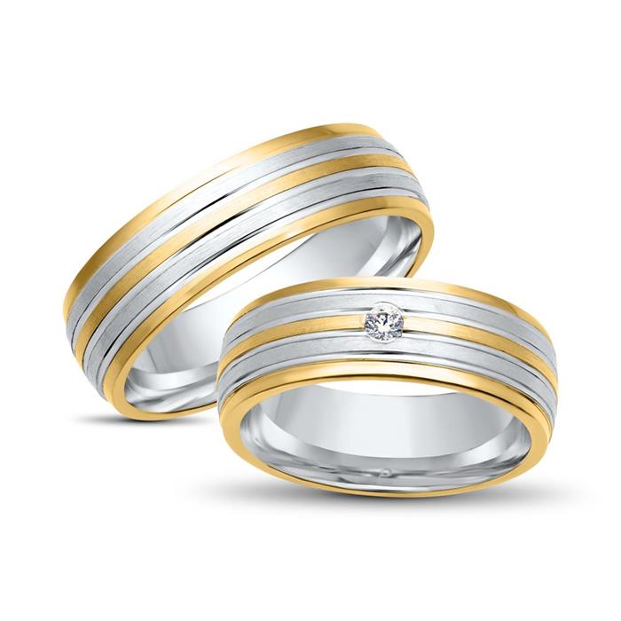 Wedding rings 14ct yellow-white gold with diamond