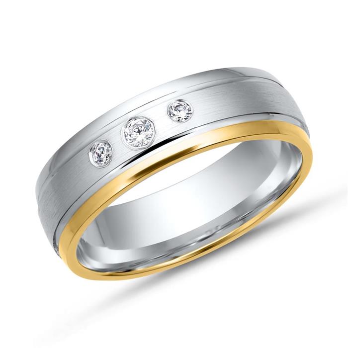 8ct yellow-white gold wedding rings 3 diamonds