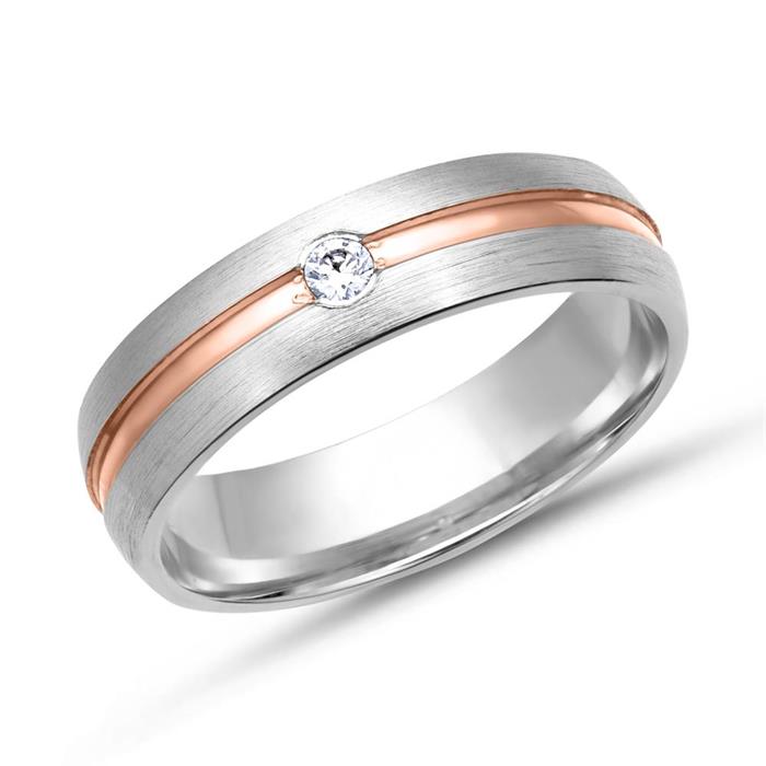 Wedding rings 18ct white - red gold with brilliant