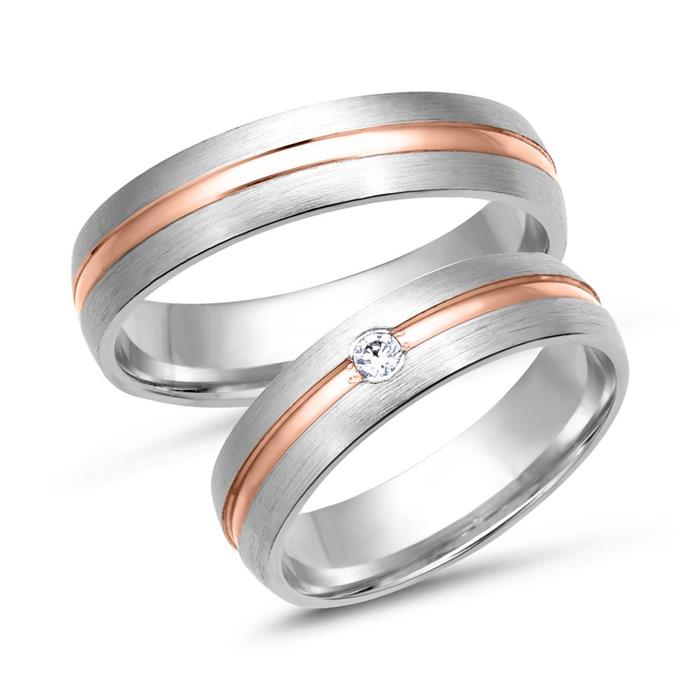 Wedding rings 14ct white - red gold with brilliant