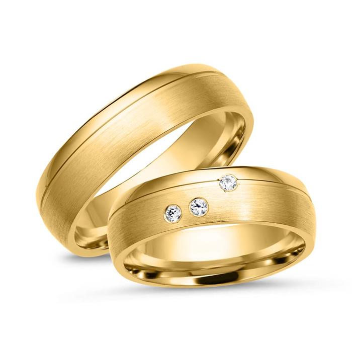 8ct Yellow Gold Wedding Rings 3 Diamonds