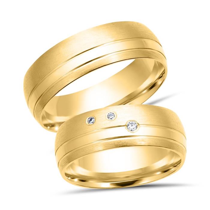 Wedding rings 8ct yellow gold 3 diamonds