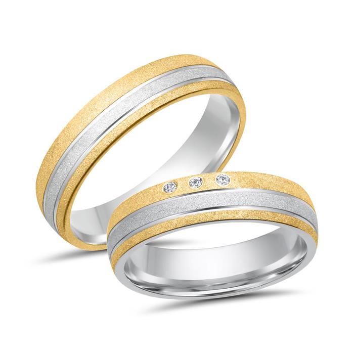 Wedding rings 18ct yellow-white gold 3 diamonds