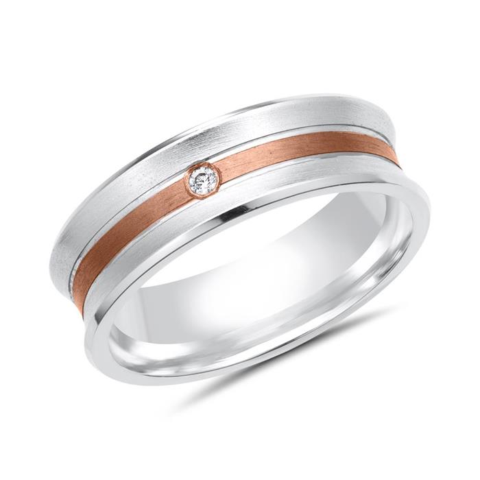 Wedding rings 18ct white and red gold with diamond