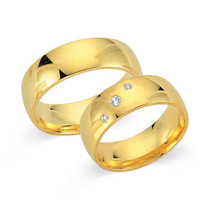8ct yellow gold wedding rings 3 diamonds