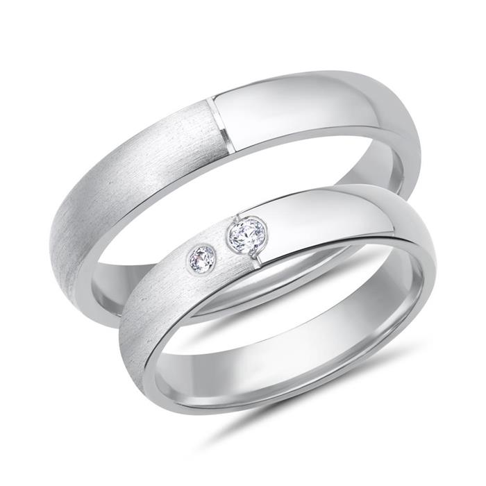 Wedding rings 14ct white gold 2 diamonds