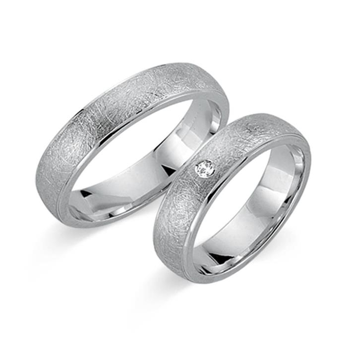 Wedding rings 14ct white gold with diamond