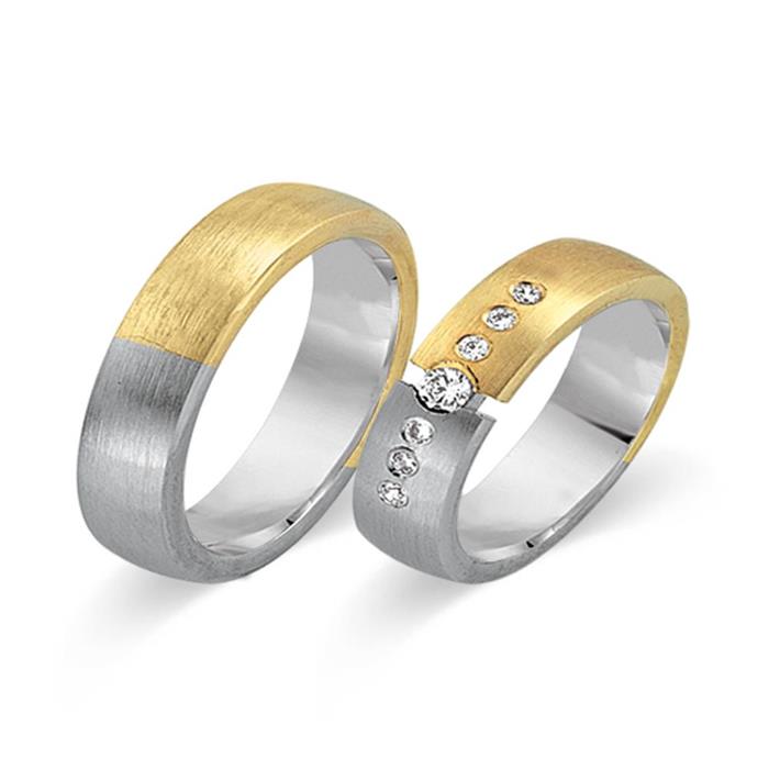 Wedding rings 14ct yellow-white gold 7 diamonds