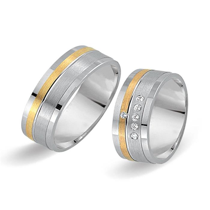 Wedding rings 14ct yellow-white gold 6 diamonds