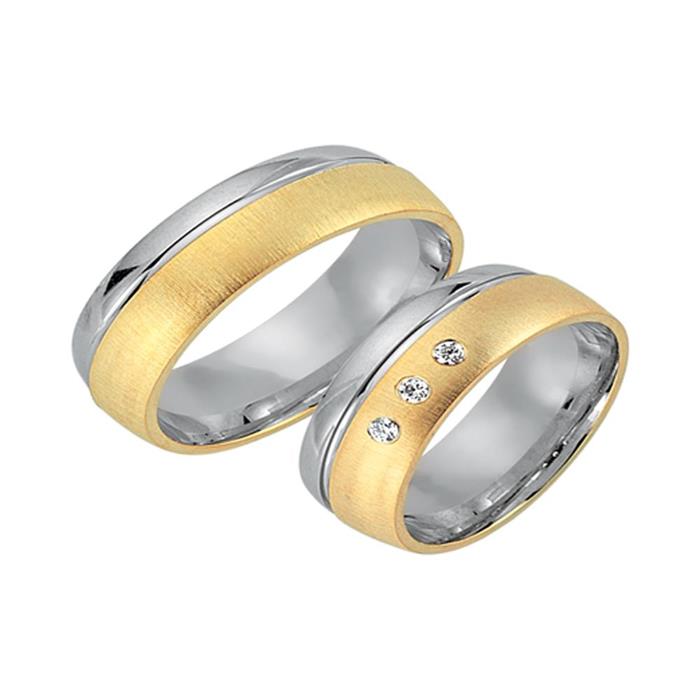 Wedding rings 18ct yellow-white gold 3 diamonds