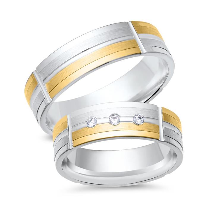 Wedding rings 18ct yellow-white gold 3 diamonds