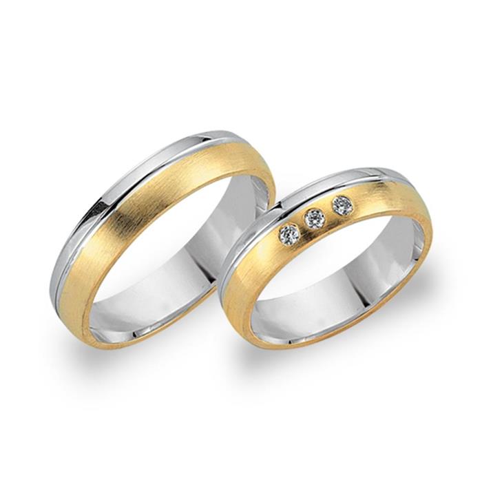 Wedding rings 18ct yellow-white gold 3 diamonds