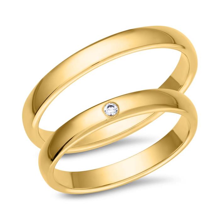 Wedding rings 14ct yellow gold with diamond