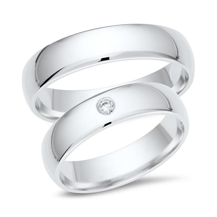 Wedding rings 18ct white gold with diamond