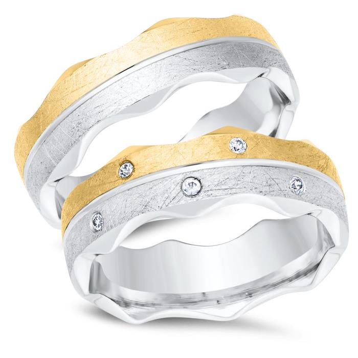 Wedding rings 18ct yellow-white gold 5 diamonds