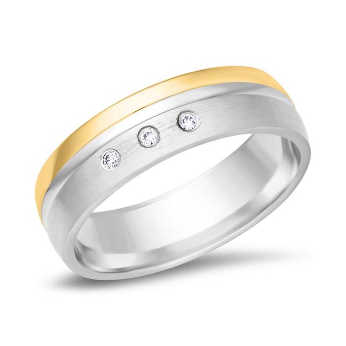 Wedding rings 18ct yellow-white gold 3 diamonds