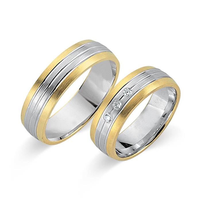 Wedding rings 14ct yellow-white gold 3 diamonds