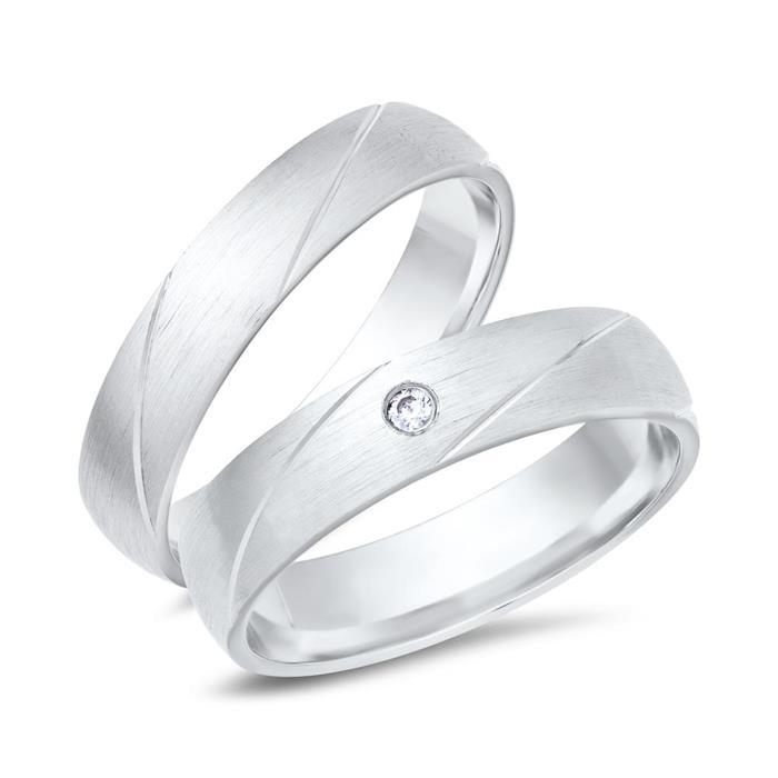 Wedding rings 18ct white gold with diamond