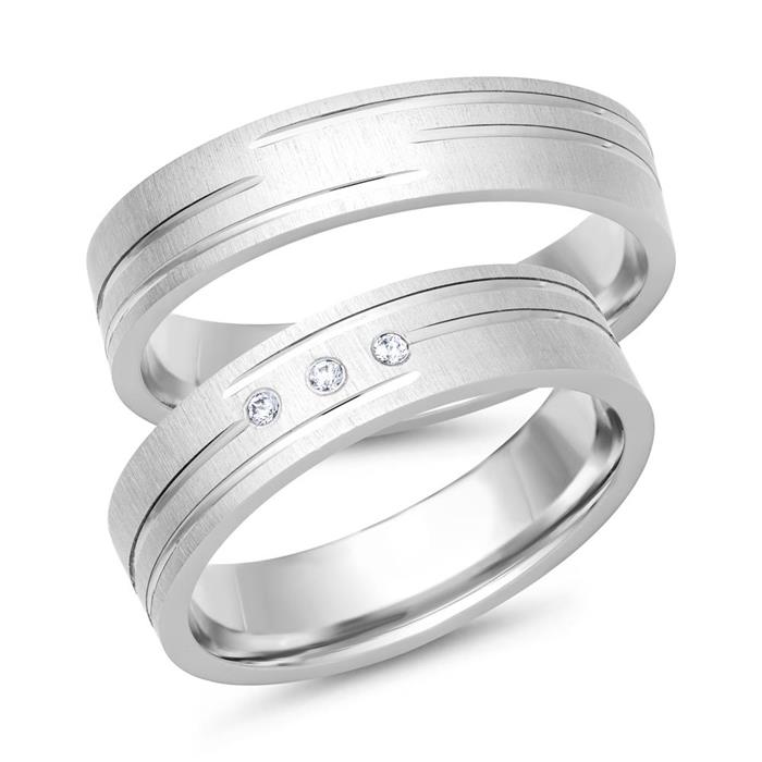 Wedding rings 8ct white gold 3 diamonds