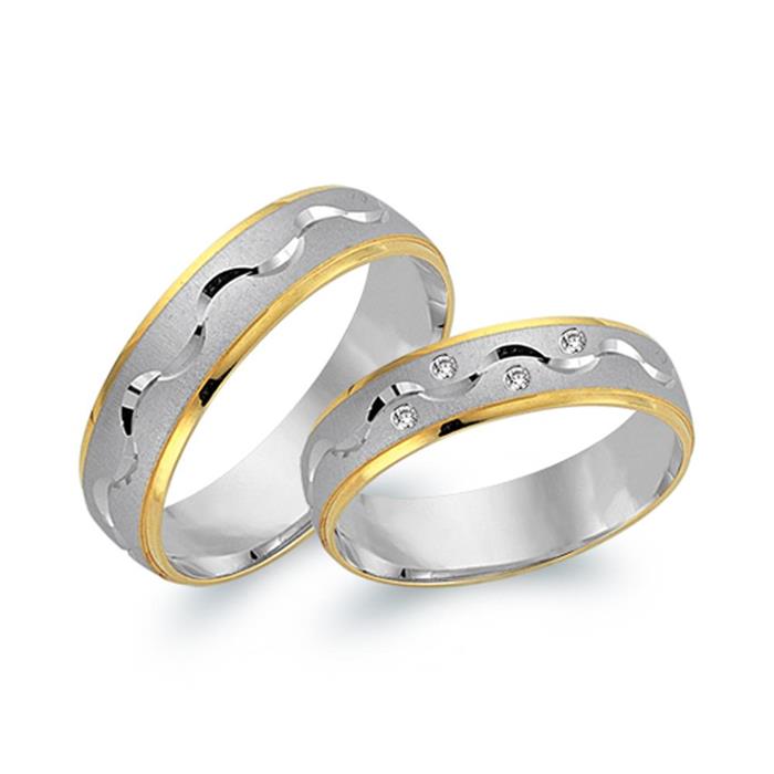 Wedding Rings 18ct Yellow-White Gold 4 Diamonds