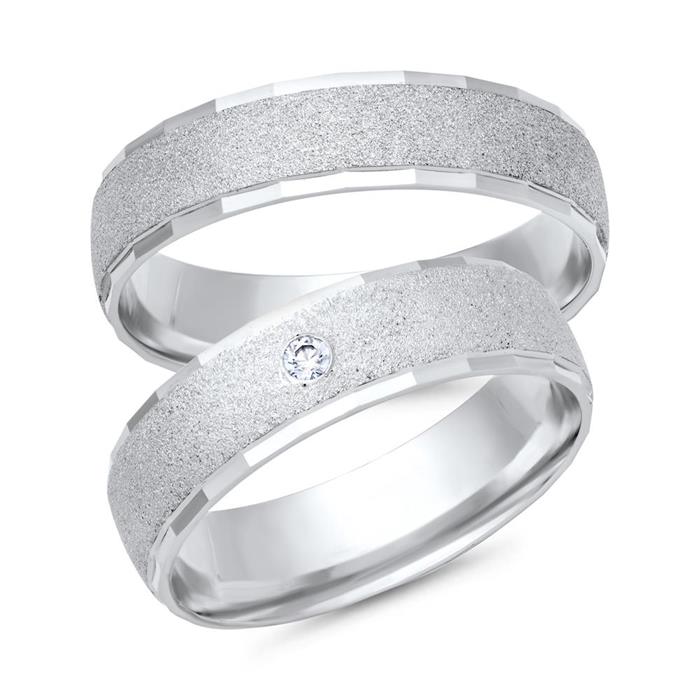Wedding rings 14ct white gold with diamond