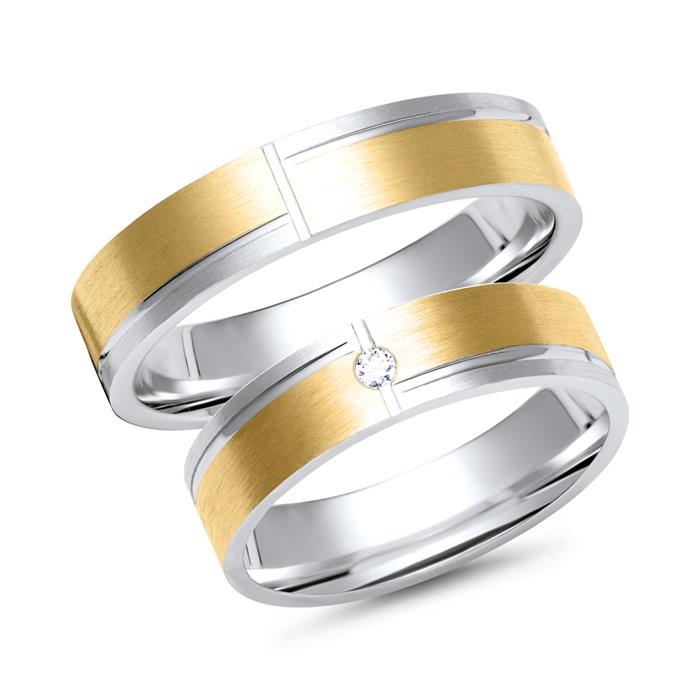 Wedding rings 18ct yellow-white gold with diamond