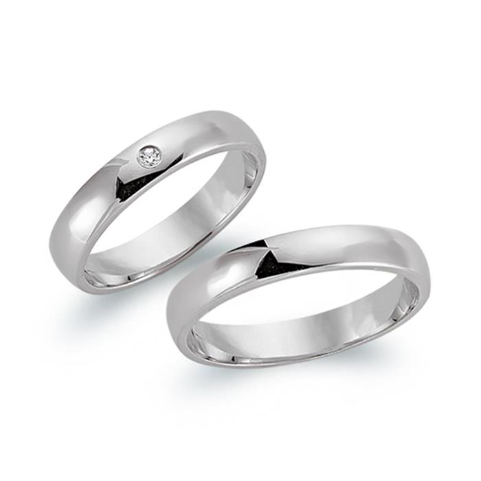 Wedding rings 18ct white gold with diamond