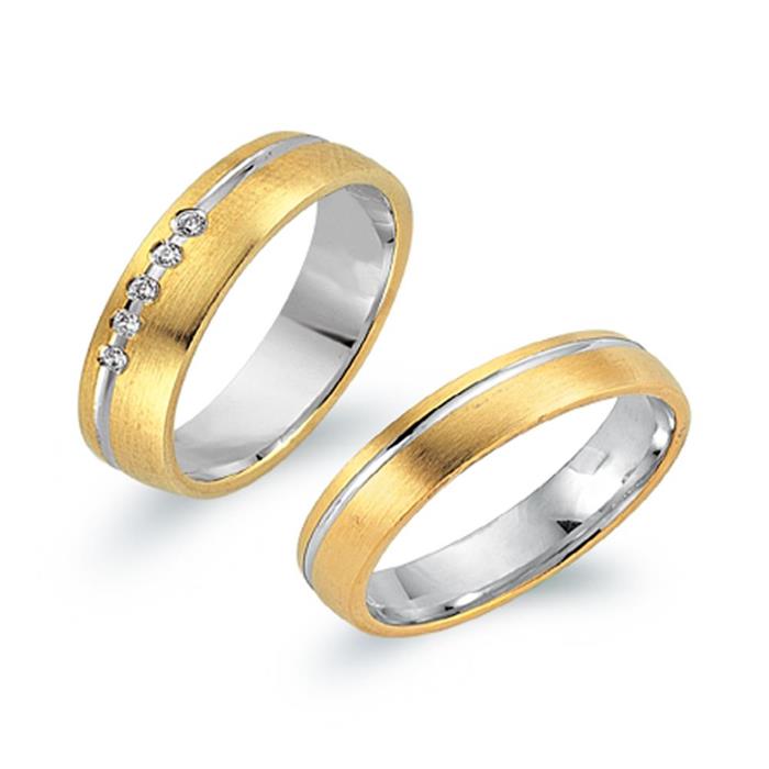 Wedding rings 14ct yellow-white gold 5 diamonds