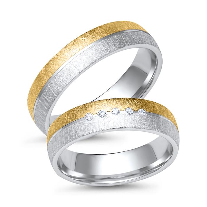 Wedding rings 14ct yellow-white gold 5 diamonds