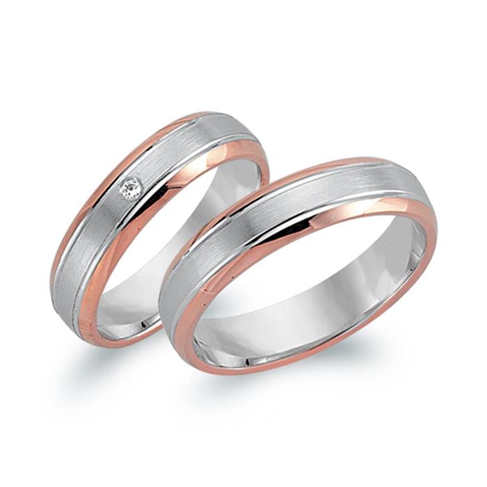 Wedding rings 14ct white - red gold with brilliant