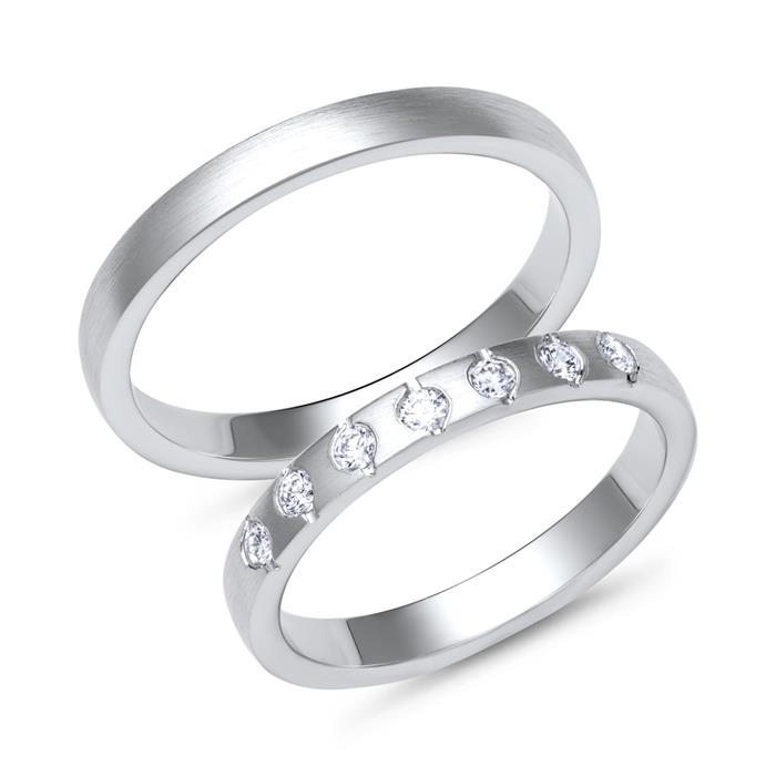 Wedding rings 14ct white gold 7 diamonds