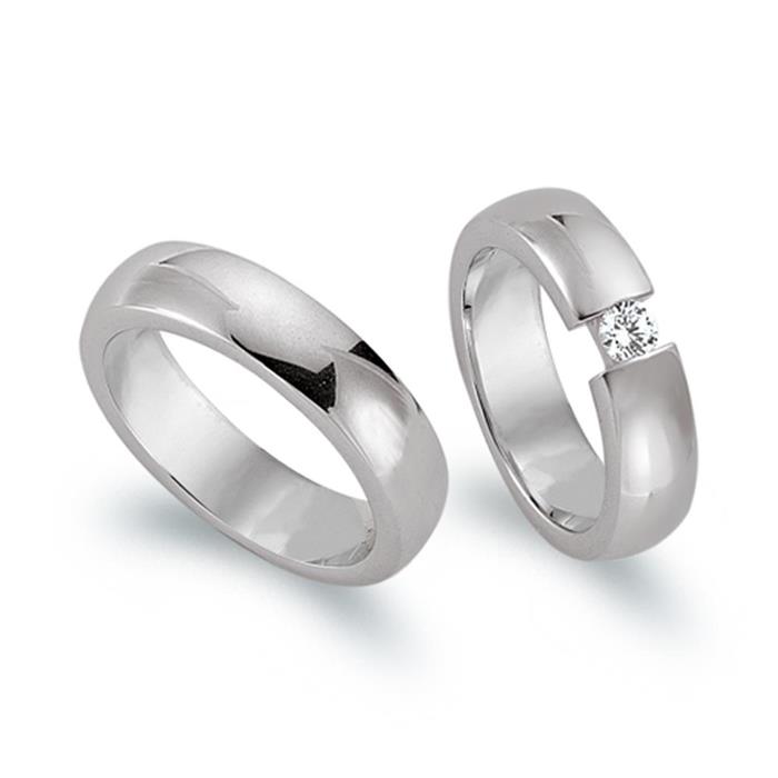 Wedding rings 14ct white gold with diamond