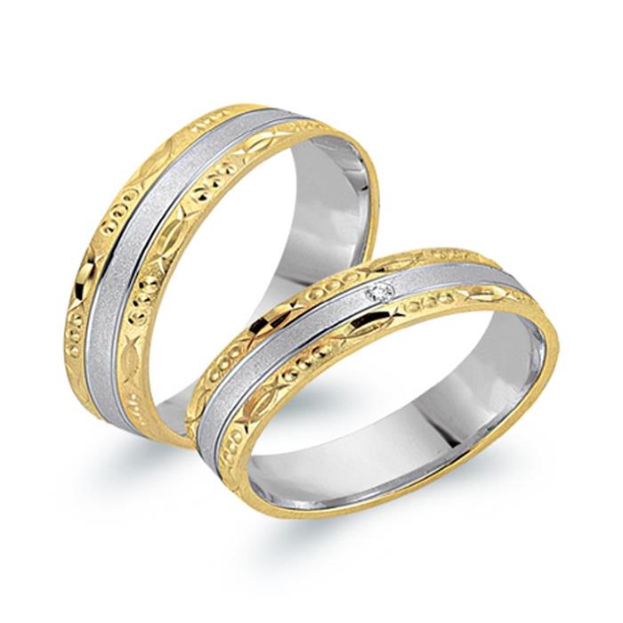 Wedding rings 18ct yellow-white gold with diamond