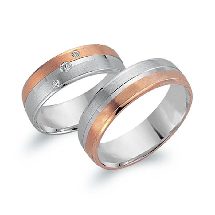 Wedding rings 14ct white - red gold 3 diamonds