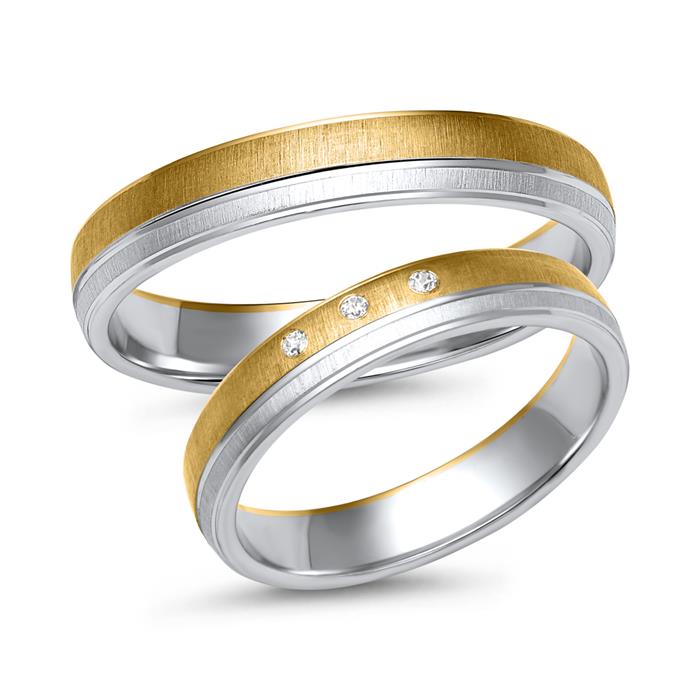 8ct yellow-white gold wedding rings 3 diamonds
