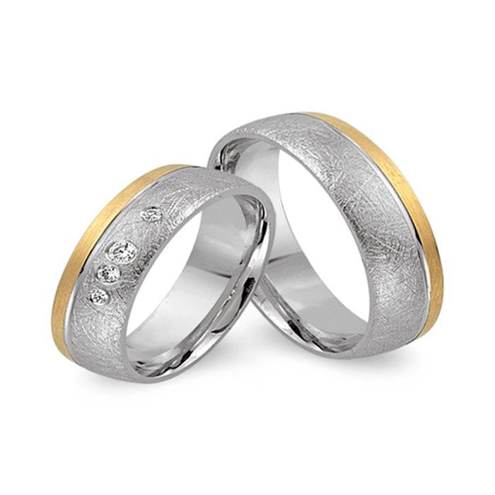 Wedding rings 14ct yellow-white gold 4 diamonds