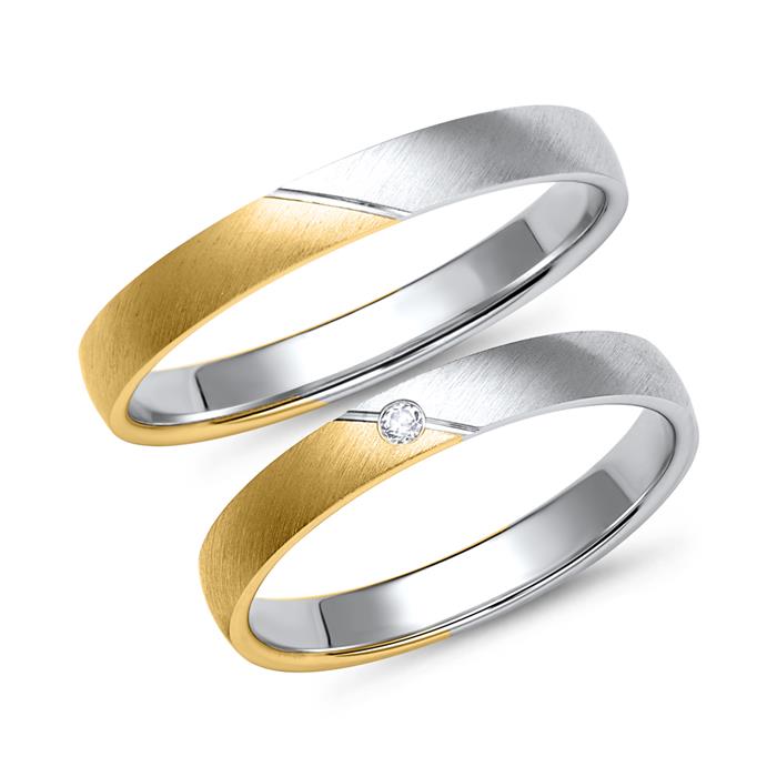 Wedding rings yellow and white gold with diamond width 3 mm