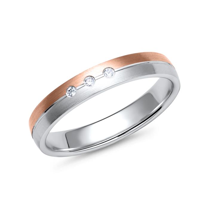 Wedding rings red and white gold with diamonds width 3.5 mm