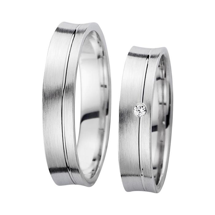 Trouwringen witgoud met Diamant breedte 4,5 mm