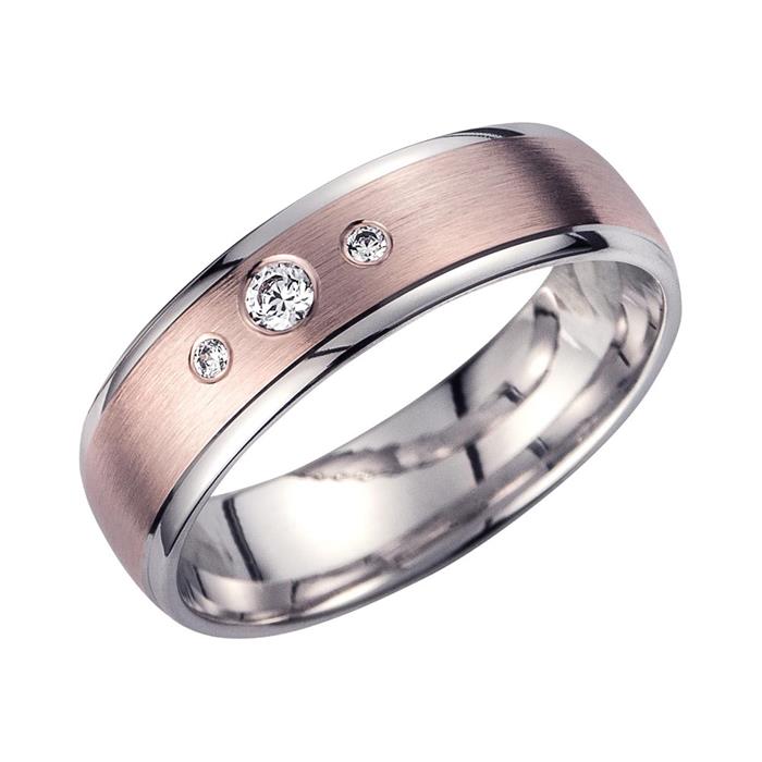 Wedding rings red and white gold with diamonds width 5.5 mm