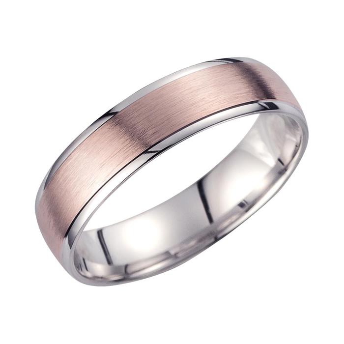 Wedding rings red and white gold with diamonds width 5.5 mm