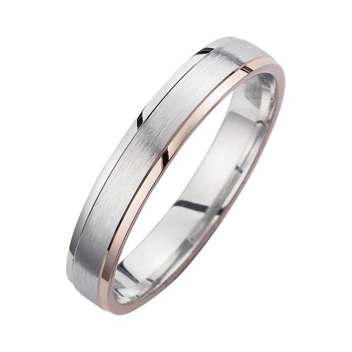 Wedding rings red and white gold with diamonds width 4 mm