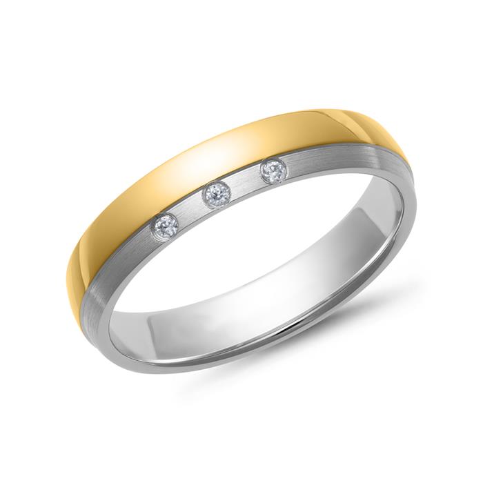 Wedding rings yellow and white gold with diamonds width 4 mm